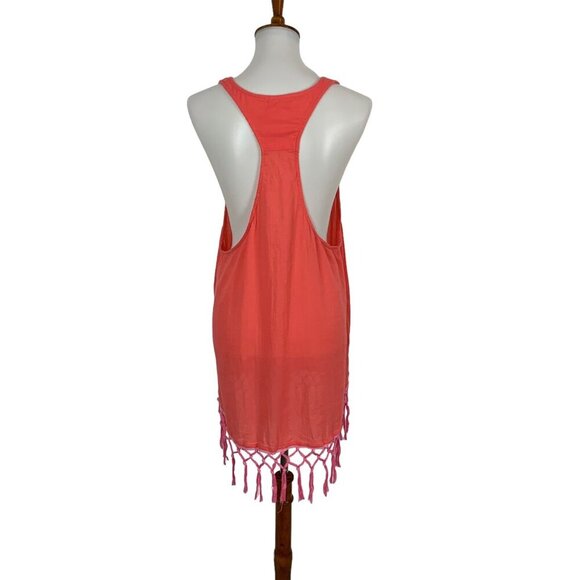 Victorias Secret Coral Fringe Hem Tank Cover Up Pocket Detail Small Beach Boho - Picture 3 of 5